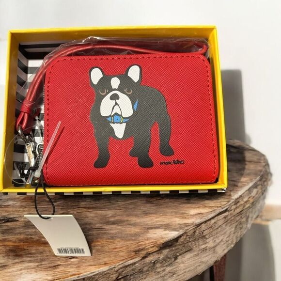 Marc Tetro French Bulldog Small Wallet Card Holder Pockets Faux Leather Wristlet - Picture 1 of 4